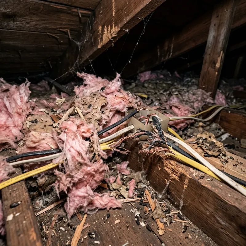 Contaminated ceiling insulation being assessed in a Patterson Lakes roof space