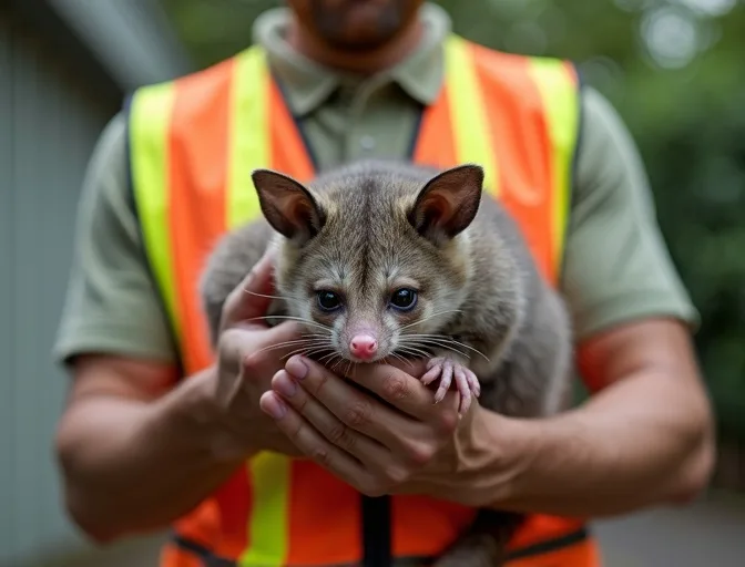 Animal handler safely recovering a deceased possum in Patterson Lakes