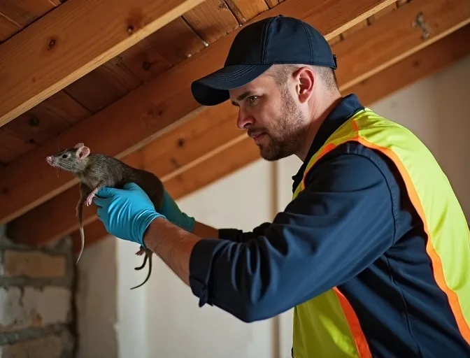 Technician inspecting a roof cavity for a dead rat in Patterson Lakes